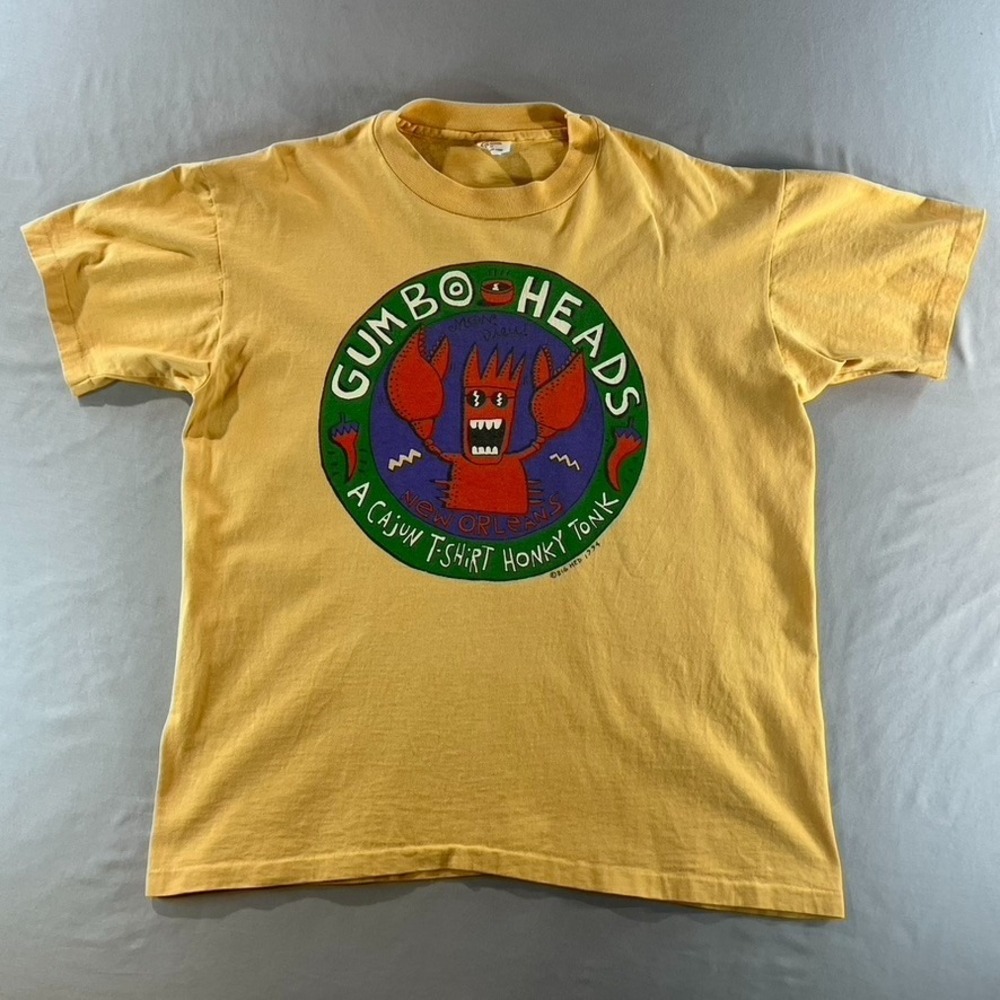 Vintage Gumbo Heads T-Shirt M Yellow Single Stitch Cajun Honky Tonk New Orleans